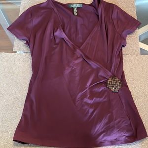 Lauren Ralph Lauren Purple Wrap Top Leather Accent